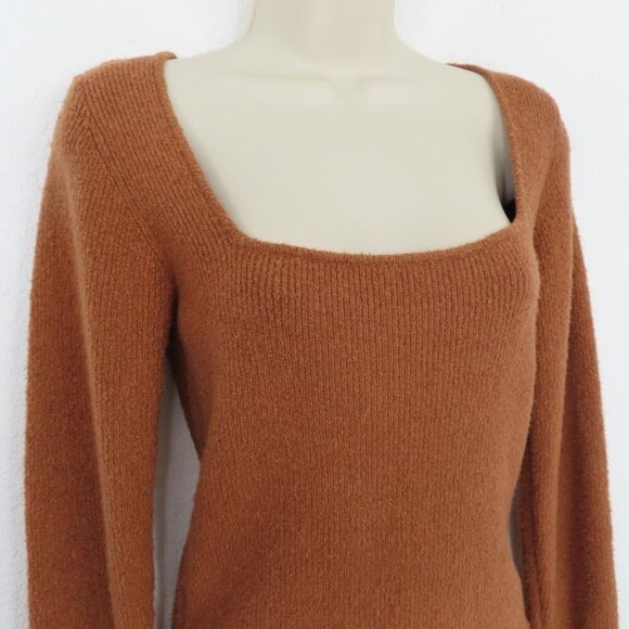 Wilfred Womens Medium Kristy Square Neck Brown Ribbed Sweater Long Sleeve - Picture 4 of 13